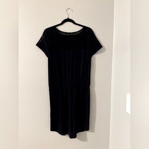 Ann Taylor Cinch Waist Lace Neckline Dress Navy